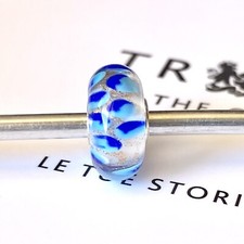Authentic TROLLBEADS OOAK UNIQUE scacchi Blu Azzurro Glitter Rare Petali