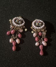 Orecchini a Clip con Perline Rosa e Strass