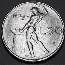 1954 RARA 50 LIRE VULCANO REPUBBLICA ITALIANA CON ERRORE DI CONIO