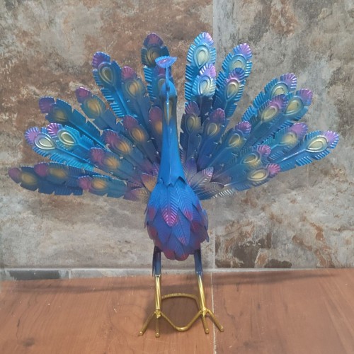 Scultura uccellino pavone blu