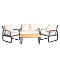 SET DA GIARDINO EUROGARDEN "ANTURIUM" IN ALLUMINIO NERO E CUSCINI ECRÙ 4 SEDUTE