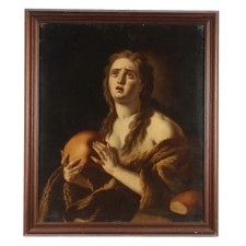 Maddalena Penitente' Dipinto Antico Olio su Tela XVIII Secolo Originale
