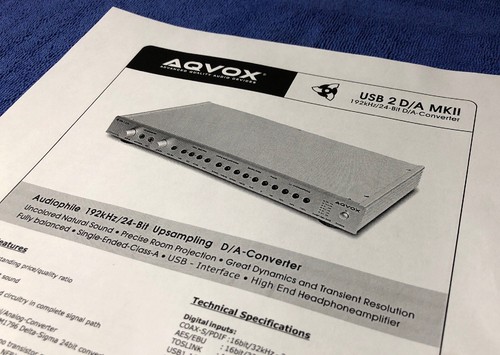 Aqvox usb mkii spec - aqvox, spec/info