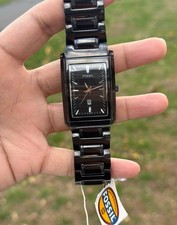 OROLOGIO uomo FOSSIL CERAMICA NERA,CRISTALLI,QUADRANTE ACCENTO BIANCO,BRACCIALE