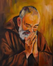 QUADRO RITRATTO DI PADRE PIO IN PREGHIERA DIPINTO A  MANO OLIO SU TELA
