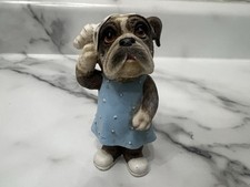 Bull Dog Resin Figurine Vintage Head Bandage Blue Dress