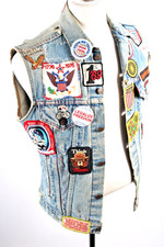 Gilet Motociclista Vintage Anni 70 Levi's Denim Harley Davidson Patch Taglia 36
