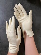 GUANTI DONNA BIANCHI IN PELLE CON BOTTONE - MISURA  7 - MADE IN ITALY - VINTAGE
