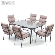 Set Tavolo da Pranzo con piano vetro Cuscini 6 Sedie Poltrone Giardino Esterno