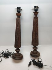 2 GRANDI  COPPIA LAMPADE LEGNO INTAGLIATO  XX SECOLO LAMPADA PIANTANA INDIA 48CM
