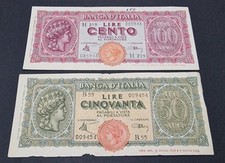 CENTO 100 LIRE NATURALE E CINQUANTA 50 LIRE RESTAURATA ITALIA TURRITA LEGGI 
