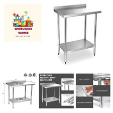 NSF Tavolo in Acciaio Inox, 24 x 30 Pollici Tavolo da Lavoro e Preparazione in Metallo con Schienale...