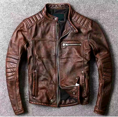 Giacca pelle uomo moto café
