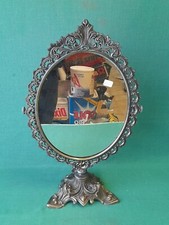 SPECCHIO SPECCHIERA PSICHE DA TAVOLO TRUCCO ROCOCÒ VINTAGE IN METALLO. BN8