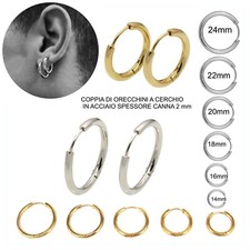 Orecchini a cerchio in cciaio da uomo cerchietti donna  2 x 14 16 18 20 22 24mm 