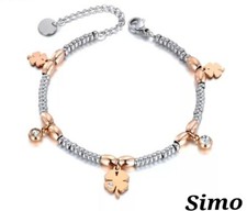 BRACCIALE DONNA ACCIAIO UOMO ORO ROSA ZIRCONI QUADRIFOGLIO FORTUNA SEXY PENDENTE