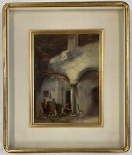 SCUOLA PITTURA LOMBARDA DEL XX SECOLO Quadro DIPINTO OLIO CARTONCINO NEL CORTILE