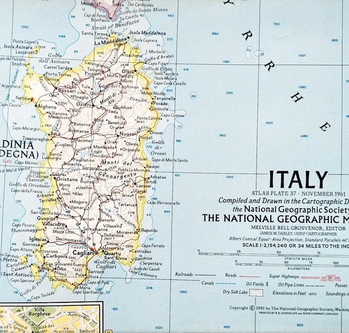 1961 italia mappa geografica - italia,