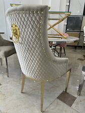 Sedia Chesterfield barocco velluto beige oro acciaio inox sedie sala da pranzo sedia imbottita