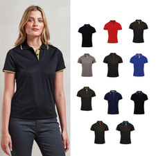 Premier Contrasto donna Coolchecker Polo camicia PR619-Ladies maniche corte casu