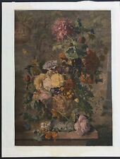 Stampa antica Van Huysum colori originali acquerello flower piece 1781 fiori