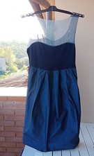Abito donna Nell & Me elegante blu spalle tulle trasparente tg.S usato ottimo 