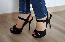 Sandali neri tacco alto , sandali sexy decolte donna cinturino  scamociati usati