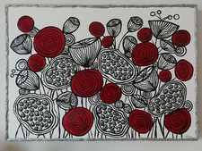 QUADRO MODERNO ASTRATTO DIPINTO A MANO FIORI STILIZZATI 50x70x4cm RIF159