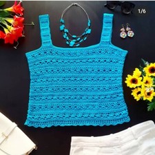 Top Canotta Fatto A Mano all'Uncinetto taglie 38-40-42-44