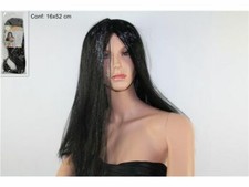 x Parrucca Nera Capelli Lunghi