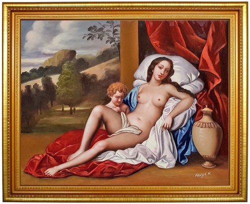 Quadro olio donna erotica - , con