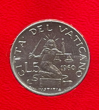 Moneta VATICANO 5 Lire 1960