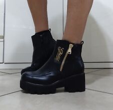 Stivaletti Donna nero Bassi Tacco Grosso Scritta 37 Eco Pelle