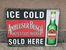 TARGA METALLO BIRRA INSEGNA Stile VINTAGE PUB ICE COLD BEER ANHEUSER - BUSCH