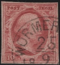 #OLA (04620A) Olanda 1852  Re Guglielmo III  10 cents rosa carminio  (N°2) usato