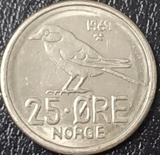 NORVEGIA MONETA 25 ORE 1969