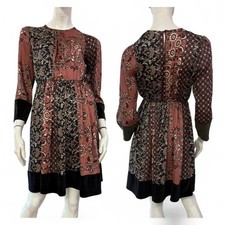 DIXIE Vestito abito rosa antico nero fantasia dettagli in velluto Tg M