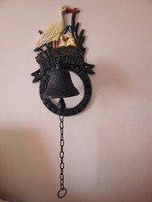 Campanella in ferro battuto anni 50 con animali e scritta " Bienvenue " campana