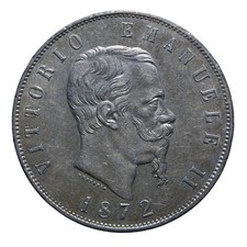 5 Lire 1872 II tipo - Milano - Vittorio Emanuele II - Regno - BB+/BB-SPL