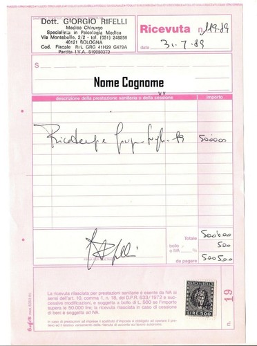 Fattura 1989 dott medico - 1989,