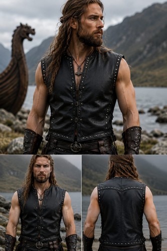 Gilet uomo pelle vichinga nero