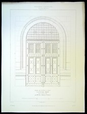 Antica Incisione Architettura - Palazzo Di Justice Parigi, Porta Ferro Battuto