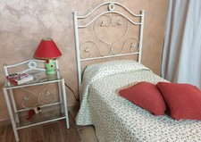 Testata letto singolo in ferro battuto Cuore avorio decorato oro