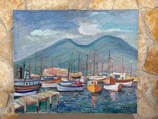 Quadro -Marina Con Barche- dipinto a olio su tela