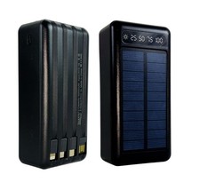 Power Bank Solare 50000 mAh Impermeabile Ricarica Rapida 4 Cavi USB Luce LED