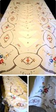Tovaglia Ricamata Inserti Pizzo Uncinetto Vintage,completa di tovaglioli, nuova!