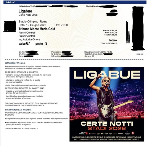 Biglietto concerto ligabue - concerto,