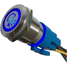 Interruttore pulsante in acciaio inox, 12V, 5A, , LED blu