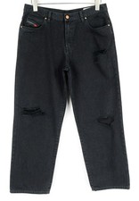 DIESEL Niclah 084TB Jeans Neri Dritti Strappati Alta Vita W31 L32 Da Donna