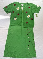 Mandal Bay Ladybug and Daisy Cardigan Size L & Maxi Dress SIZE XL Set NWT Green